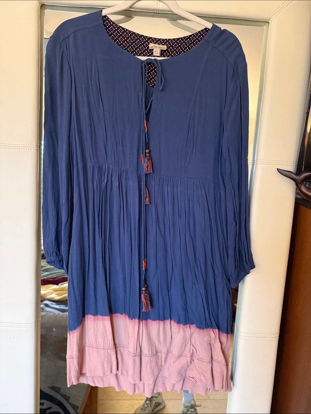 HOLDING HORSES Blue and Pink Tassel Hem Midi Dress